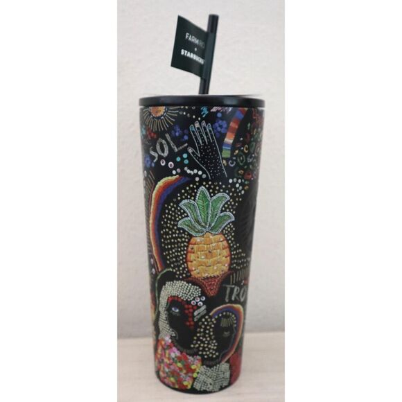 Farm Rio +Starbucks Black Tropical 24oz Cold Cup Tumbler Summer '25 Limited Edt. - Picture 4 of 6